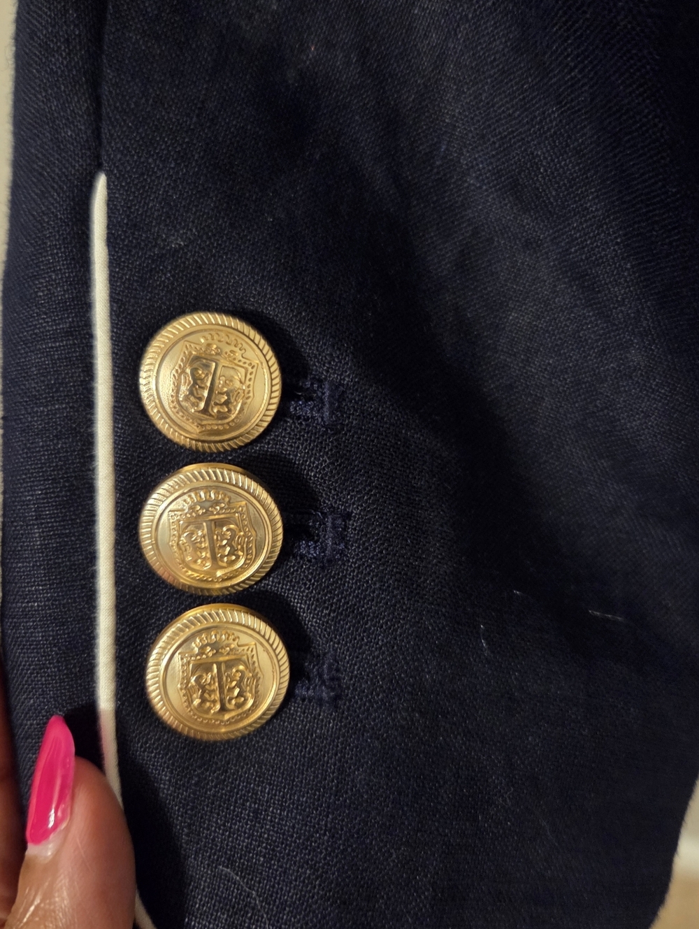 Talbots Womens Blue 100% Linen Preppy Coastal Gold Button Blazer Sz 12 Office - Picture 6 of 10